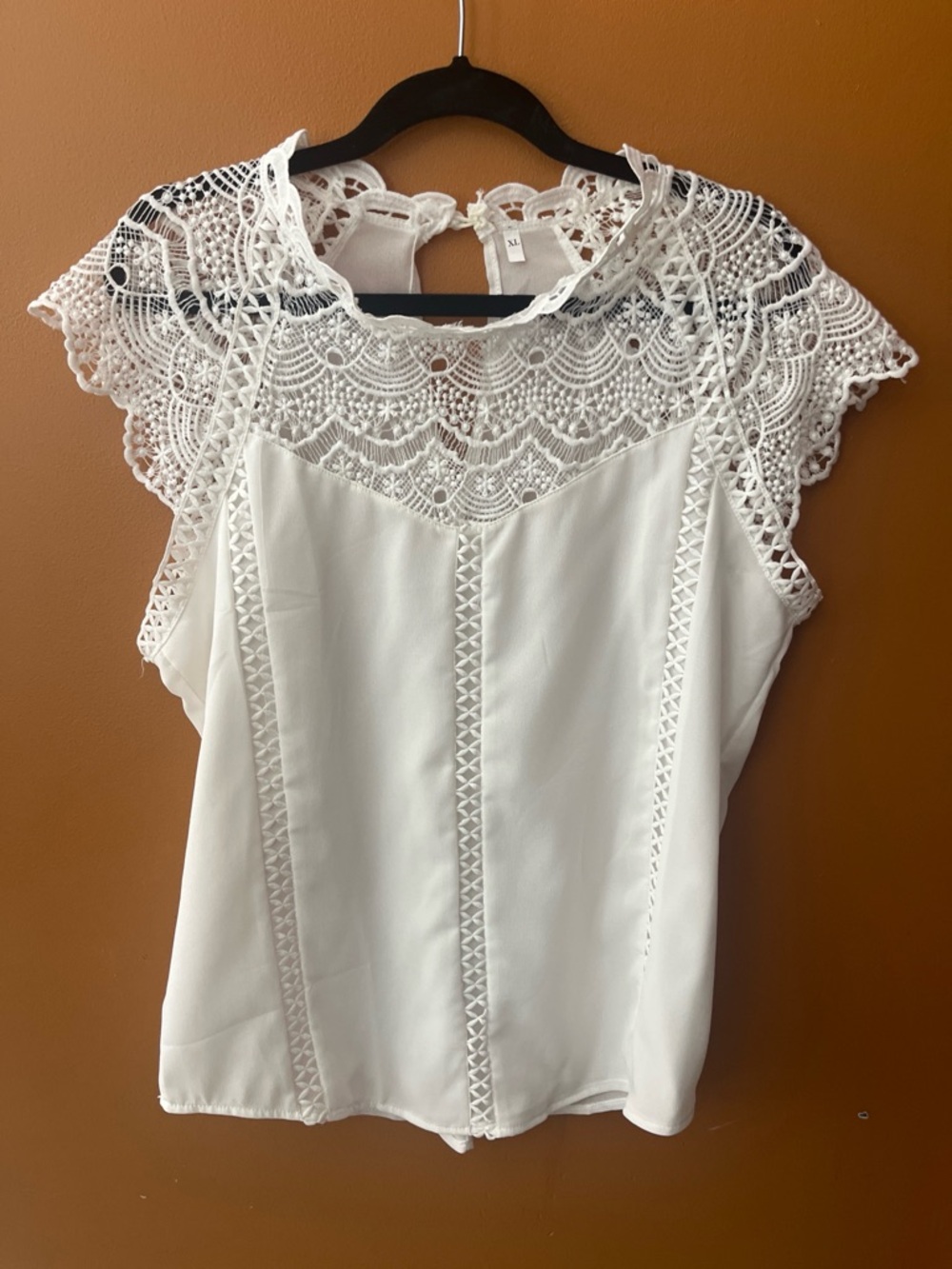 White Lace Yoke Sleeveless Blouse